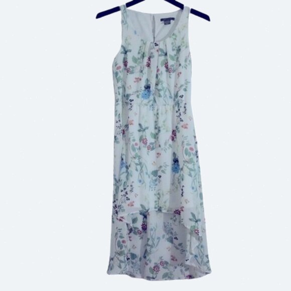 Suzy Shier white floral botanic print sleeveless chiffon dress high low size XS - Picture 1 of 11